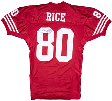 1991 Jerry Rice Game Used & Signed San Francisco 49ers Home Jersey Photo Matched To Playoff Game on 1/12/1991 - Rices Last TD Thrown To Him By Montana (Resolution Photomatching, MeiGray & PSA/DNA)